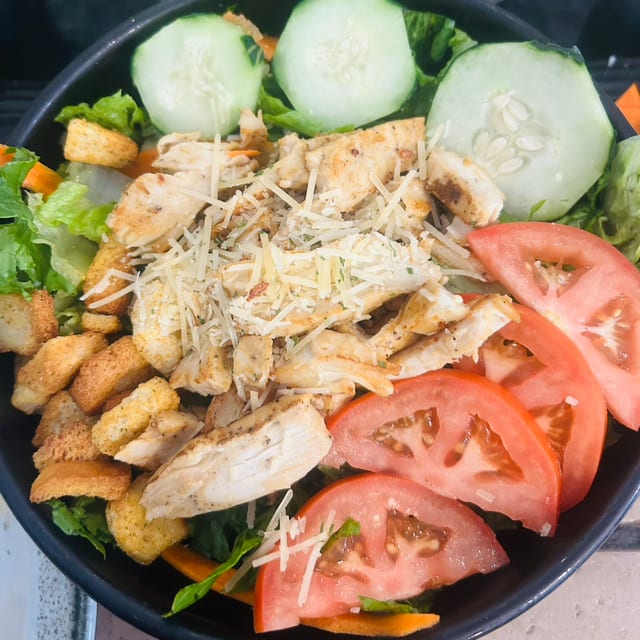 Grilled Chicken Caesar Salad & Minestrone Soup.